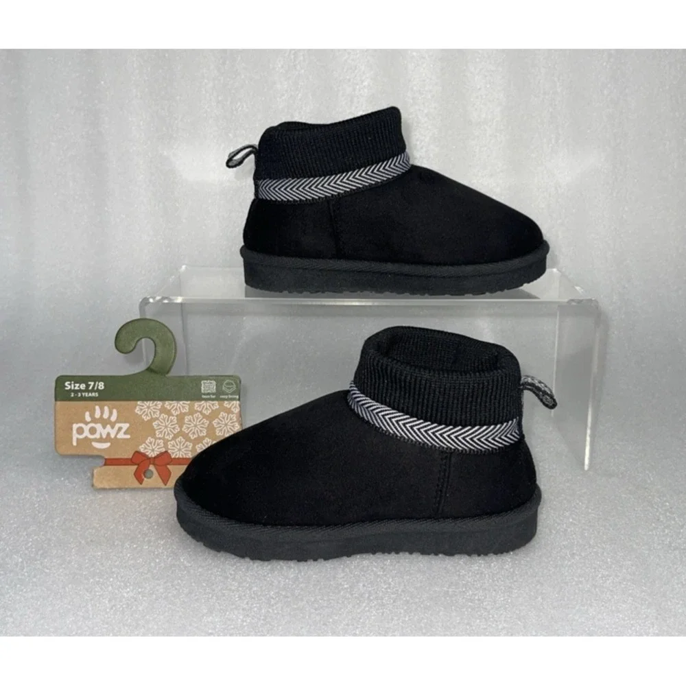 Pawz by Bearpaw Toddler Size 7/8 Fleece Lined Faux Fur Slipper Boots Black NEW‎